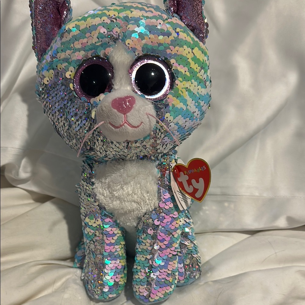 Ty Multicolor Sequin Stuffed Cat with pink eyes - Picture 3 of 13